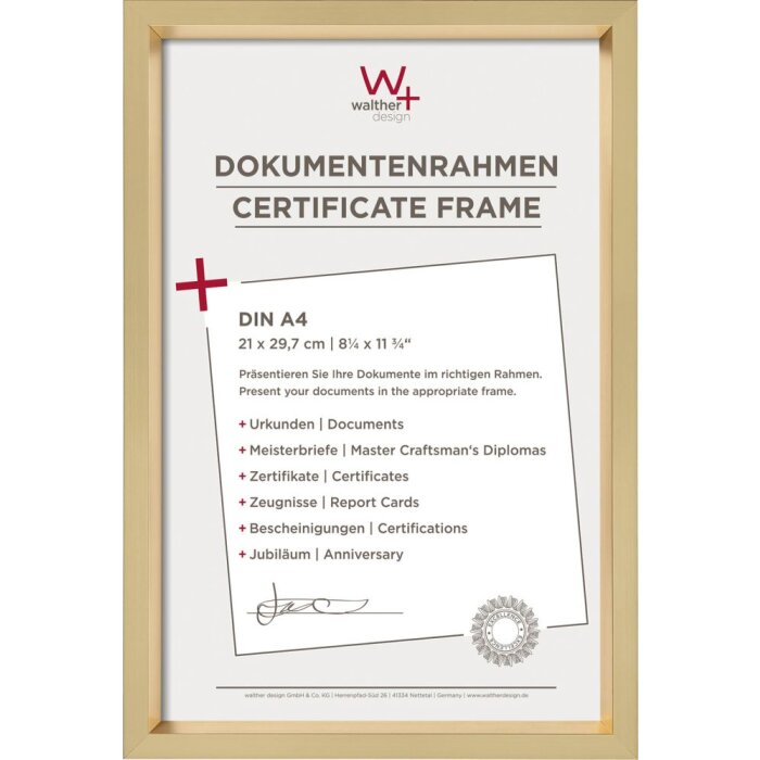 Walther Cornice di plastica in acciaio Stile A4 oro cornice per documenti