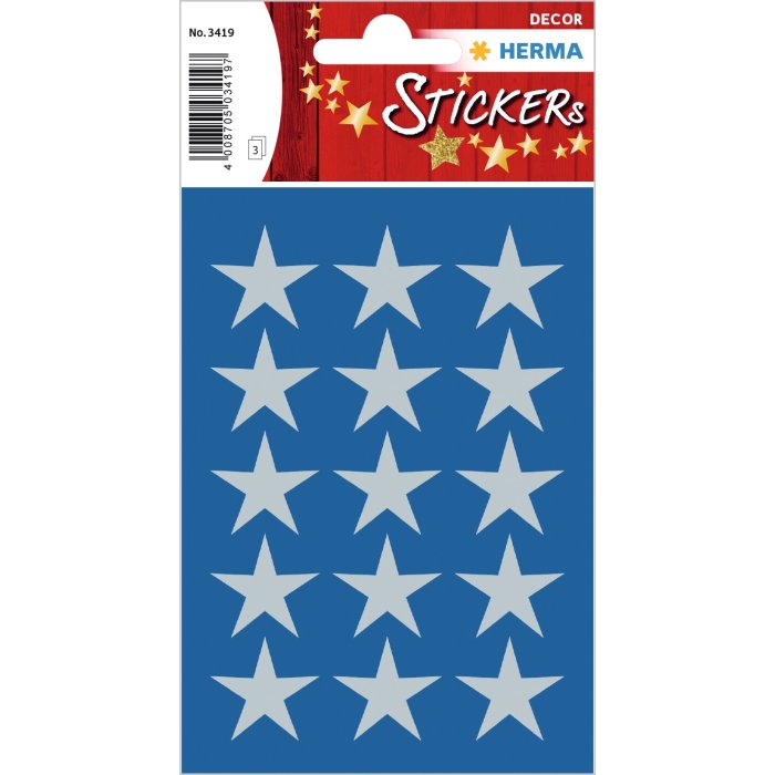 Adesivo HERMA stelle a 5 punte, argento Ø 22 mm