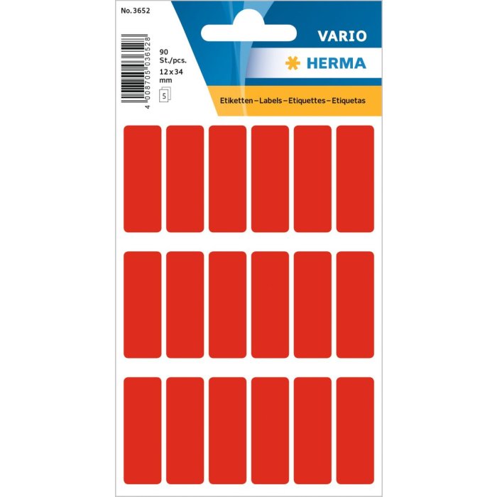 Etichette multiuso rosse 12x34 mm carta opaca 90 pz.
