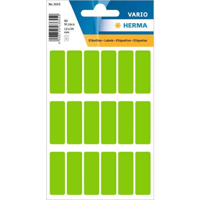 Etichette multiuso verdi 12x34 mm carta opaca 90 pz.