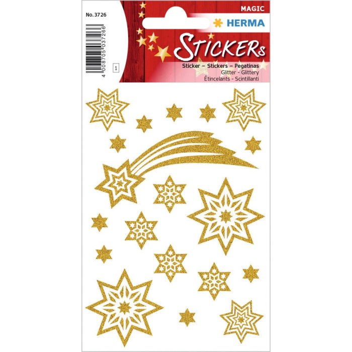 Adesivo natalizio HERMA MAGIC stelle + coda, glitterato