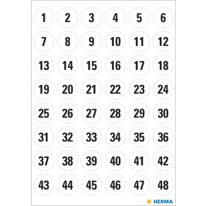 Numeri 12 mm 1-240 Carta bianca nera 5 fogli