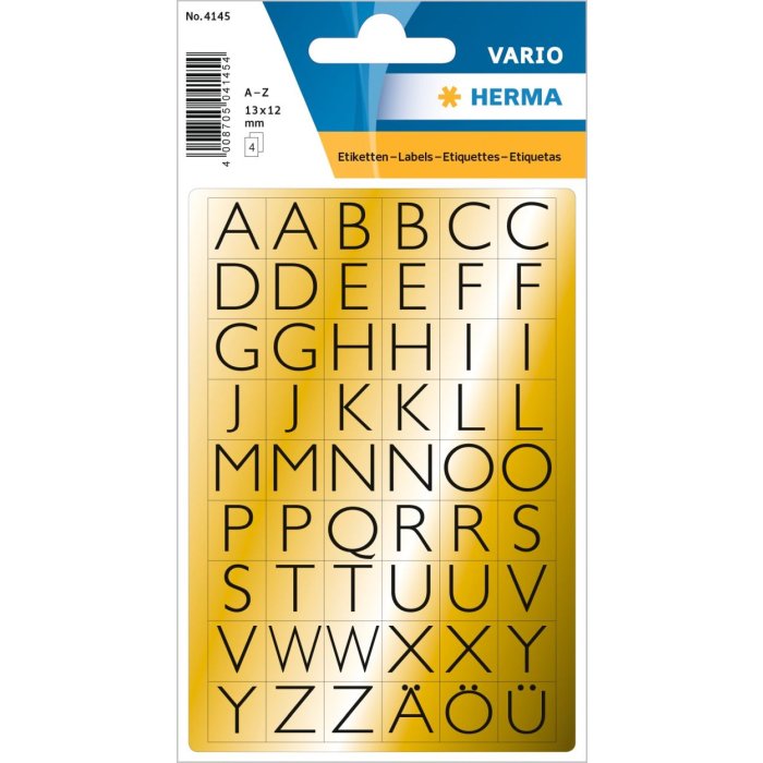 lettere herma 13x12 mm a-z oro lamina nera 4 fogli