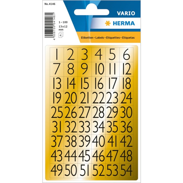 Numeri 13x12 mm 1-100 oro nero 4 fogli