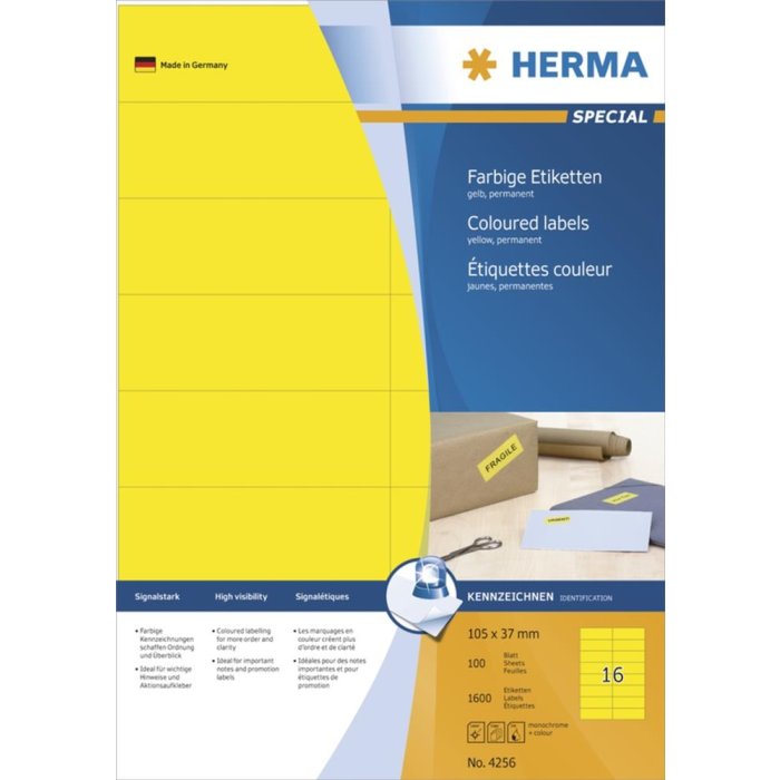 Etichette A4 giallo 105x37 mm carta opaca 1600 pz.