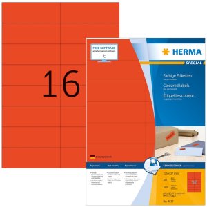 Etichette a4 rosso 105x37 mm carta opaca 1600 pz.
