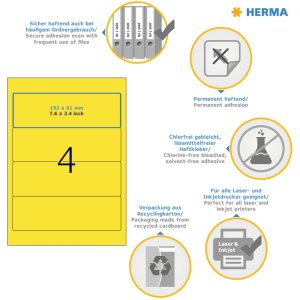 Etichette per cartelle A4 giallo 192x61 mm carta opaca 400 pz.