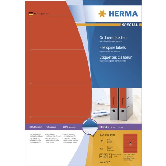 Etichette per cartelle A4 rosso 192x61 mm carta opaca 400 pz.