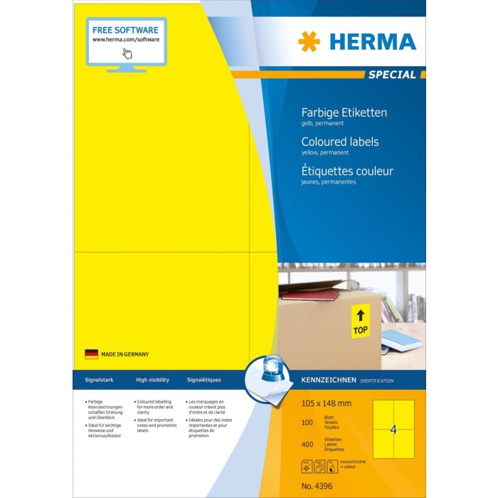 Etichette A4 giallo 105x148 mm carta opaca 400 pz.