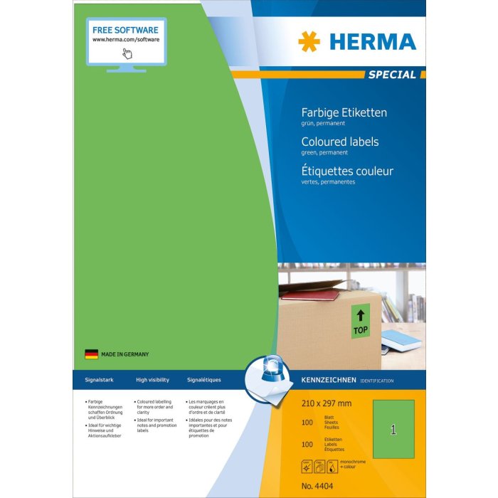 Etichette A4 verde 210x297 mm carta opaca 100 pz.