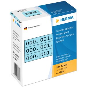 Etichette numeriche triple autoadesive 10x22 mm blu-nero