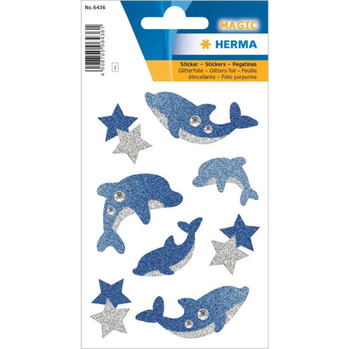 Adesivo magico Delfini, glitterato 1 foglio