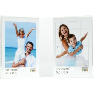 S58RL2 Doppia cornice in plastica trasparente per foto verticali 5,5x8,6 cm