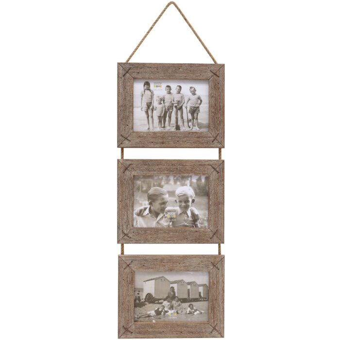 S67TV1 Appendiabiti in legno driftwood per 3 foto 10x15 cm