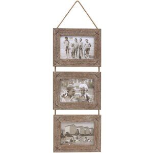 S67TV1 Appendiabiti in legno driftwood per 3 foto 10x15 cm