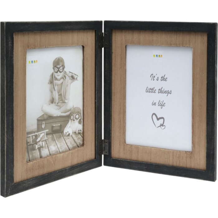 S67TW2 Doppia cornice nera con supporto in legno per 2 foto verticali 10x15 cm