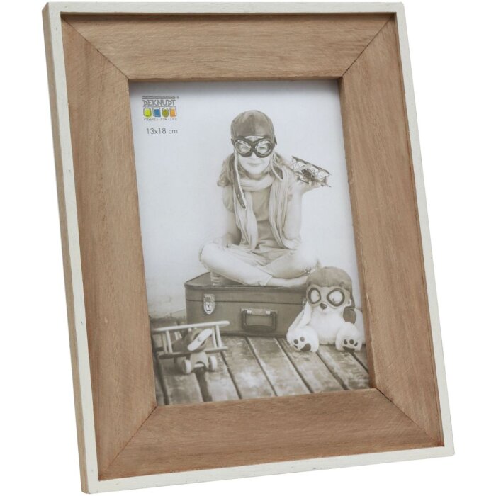 S67TX1 Cornice stretta in bianco con passe-partout in legno 10x15 cm