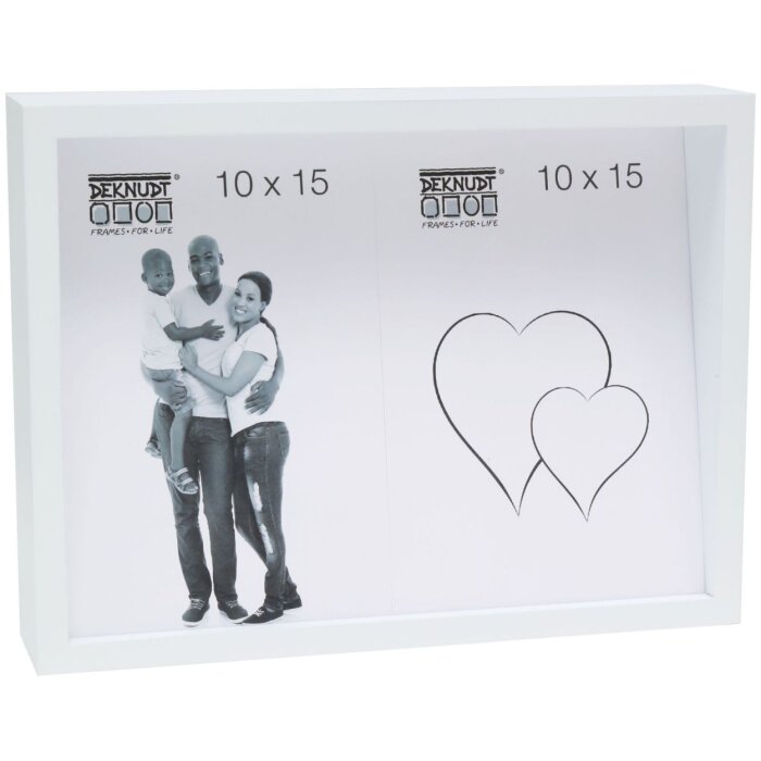 S68QK1 Cornice a blocco bianca con pannello posteriore inclinato per 2 foto 10x15 cm