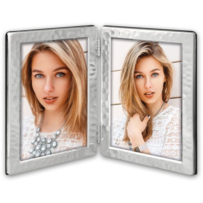Doppia cornice DS50 argento lucido 2 foto 10x15 cm