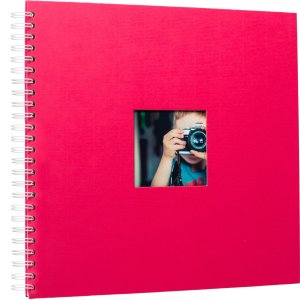 Album a spirale Khari fucsia a righe bianche 33x33 cm