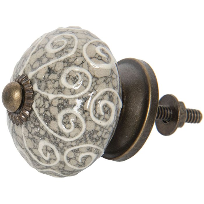Clayre & Eef 64162 Pomello per porta Ø 4 cm Ceramica Grigio Marrone Rotondo