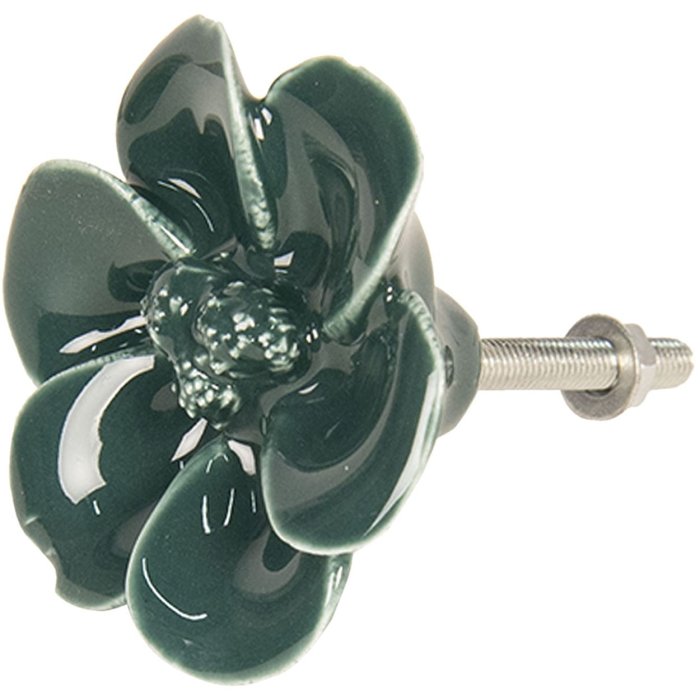 Clayre & Eef 64279 Pomello per porta Ø 4 cm Fiori in ceramica verde