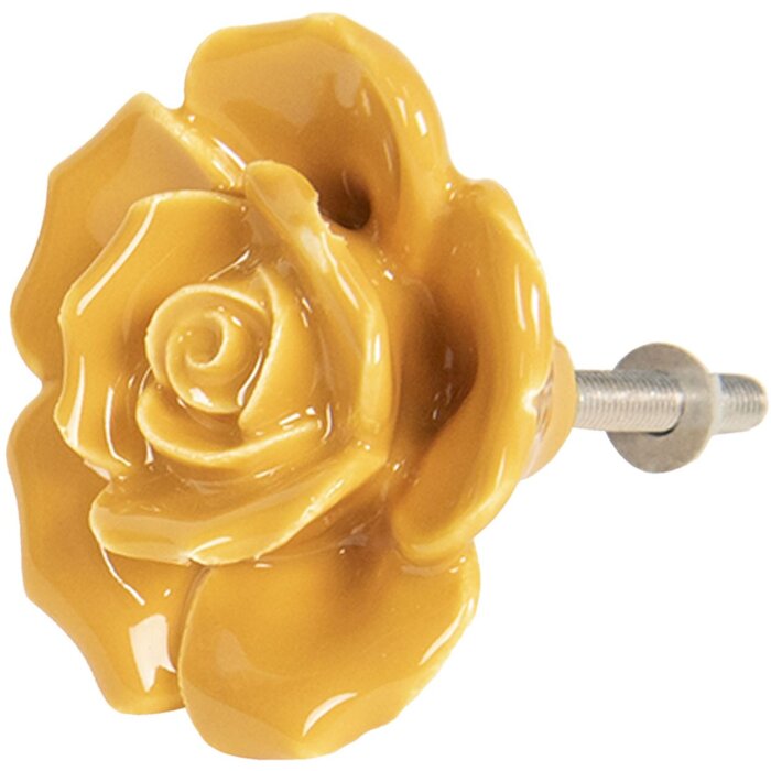 Clayre & Eef 64282 Pomello per porta Ø 4 cm in ceramica gialla a fiori