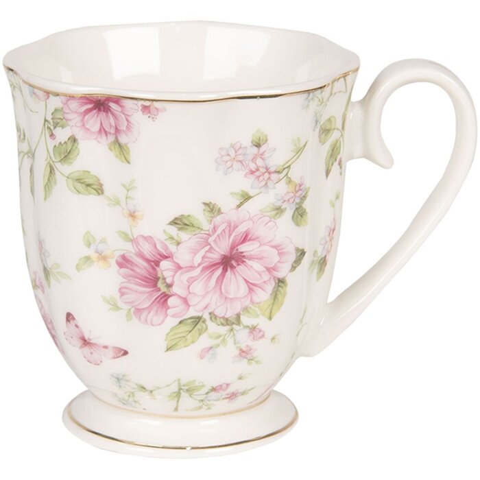 Clayre & Eef 6CEMU0059 Tazza 200 ml Beige Rosa Porcellana Fiori Oro