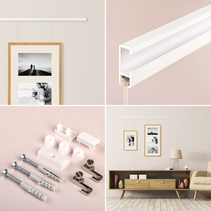 Set di binari per galleria in alluminio, 1 m, bianco