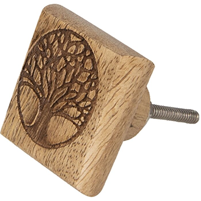 Clayre & Eef 64496 Pomello per porta 4x2x4 cm in legno marrone albero quadrato