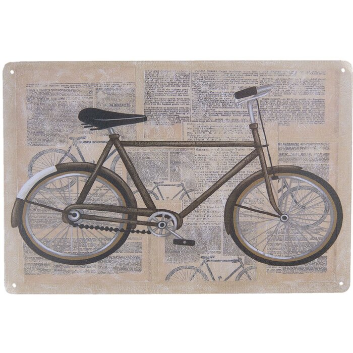 Clayre & Eef 6Y3499 Cartello di testo 30x20 cm Beige Metallo Bicicletta Rettangolare Dicitura