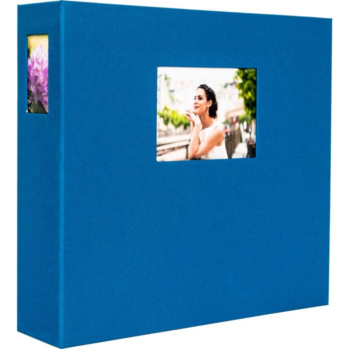 HNFD Album fotografico Lona lino blu 1000 foto 34,5x33 cm 168 pagine nere