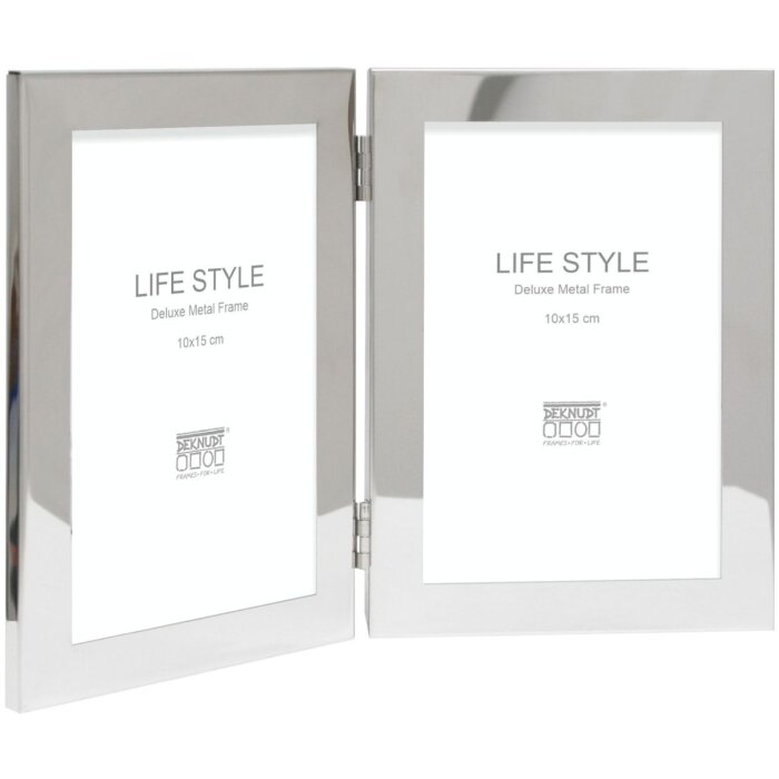 Doppia cornice s57mq1 argento lucido 2 foto 10x15 cm formato verticale
