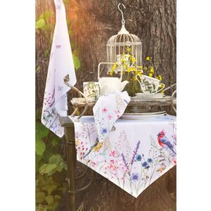 Clayre & Eef SFL42 Asciugamano da tè 50x70 cm Bianco Verde Cotone Fiori Rettangolare
