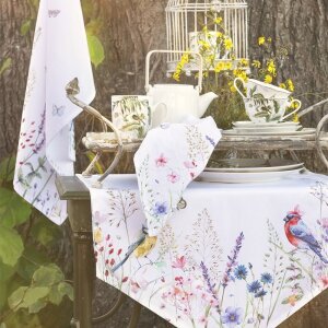 Clayre & Eef SFL42 Asciugamano da tè 50x70 cm Bianco Verde Cotone Fiori Rettangolare