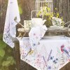 Clayre & Eef SFL42 Asciugamano da tè 50x70 cm Bianco Verde Cotone Fiori Rettangolare