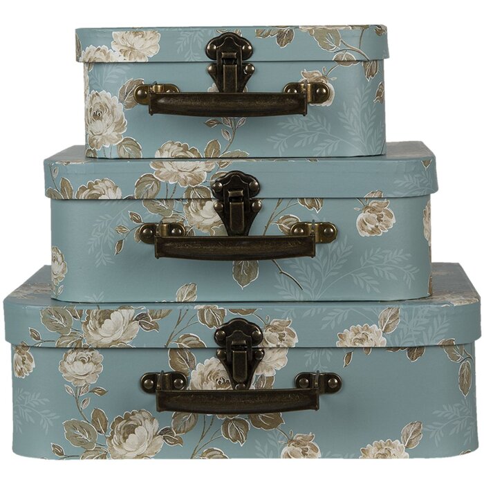 Valigia decorativa (set di 3) 30x21x9-25x18x9-20x16x8 cm multicolore 64753