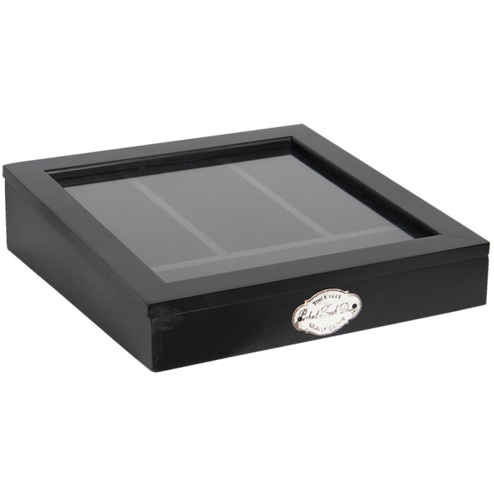 Clayre & Eef 6H1583Z Inserto per cassetto 30x30x8 cm Nero Legno Vetro Quadrato