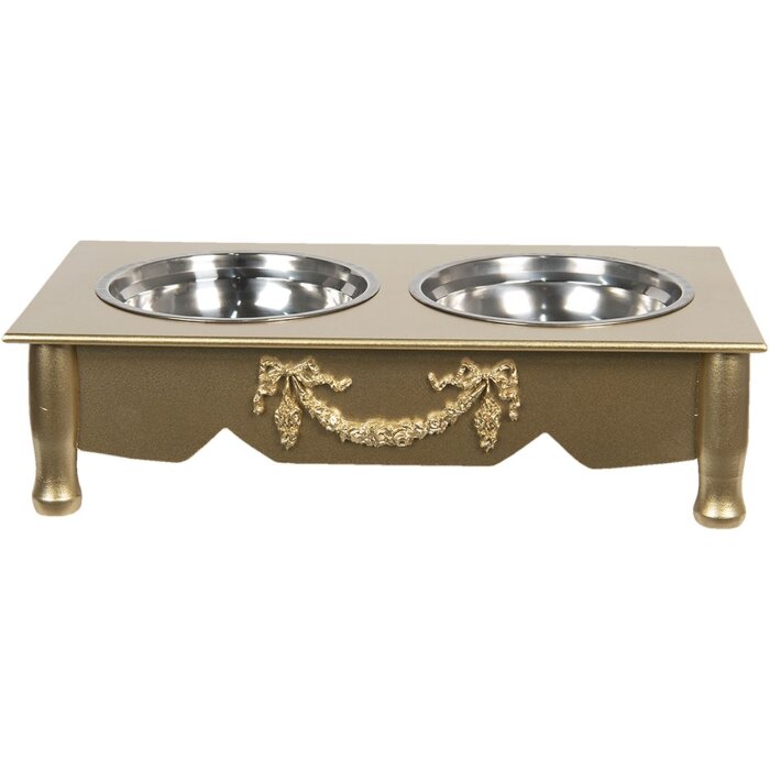 Ciotola per alimenti per animali domestici 41x22x12 cm / 2x0,5L oro 6h0769go