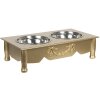 Ciotola per alimenti per animali domestici 41x22x12 cm / 2x0,5L oro 6h0769go