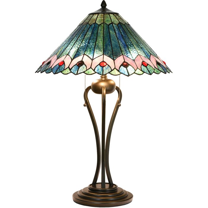 LumiLamp 5LL-5391 Lampada da tavolo Tiffany Ø 48x73 cm Triangolo di vetro rosa verde