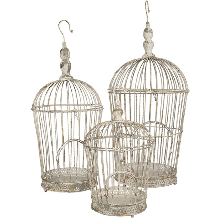 Decorazione gabbia per uccelli (set di 3 pezzi) Ø 36x81 - Ø 31x72 - Ø 26x44 cm bianco 5Y0722