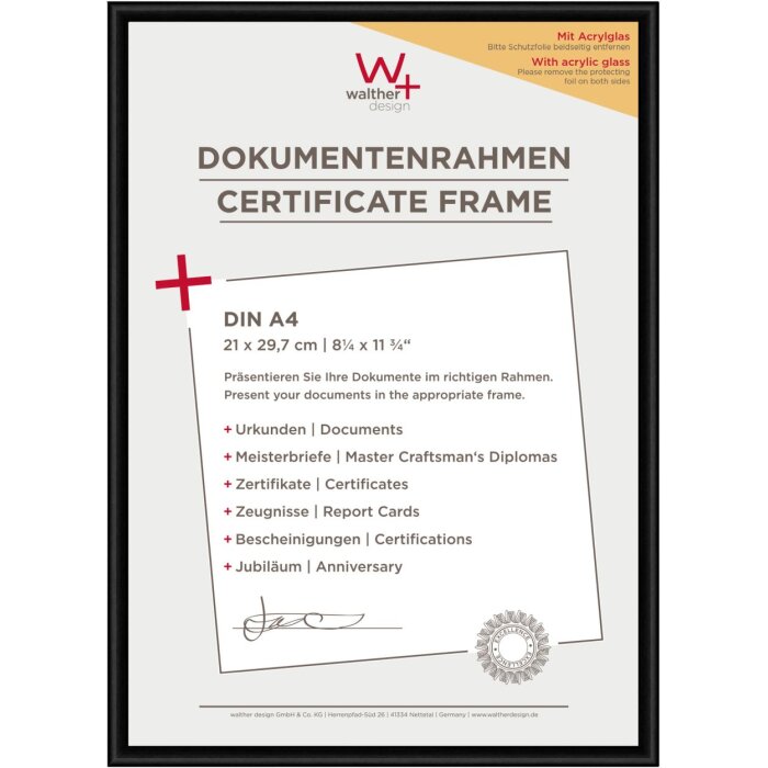 Walther Cornice di plastica New Lifestyle 21x30 cm vetro acrilico nero DIN A4