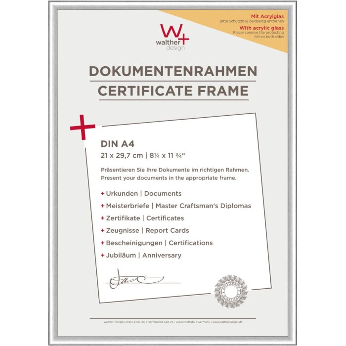 Walther Cornice di plastica New Lifestyle 21x29,7 cm argento vetro acrilico DIN A4