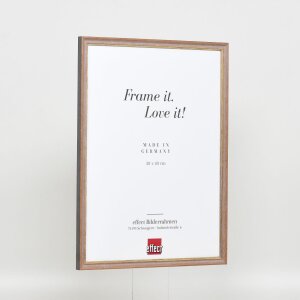 Effetto cornice in legno massiccio profilo 25 noce marrone 30x45 cm vetro museale