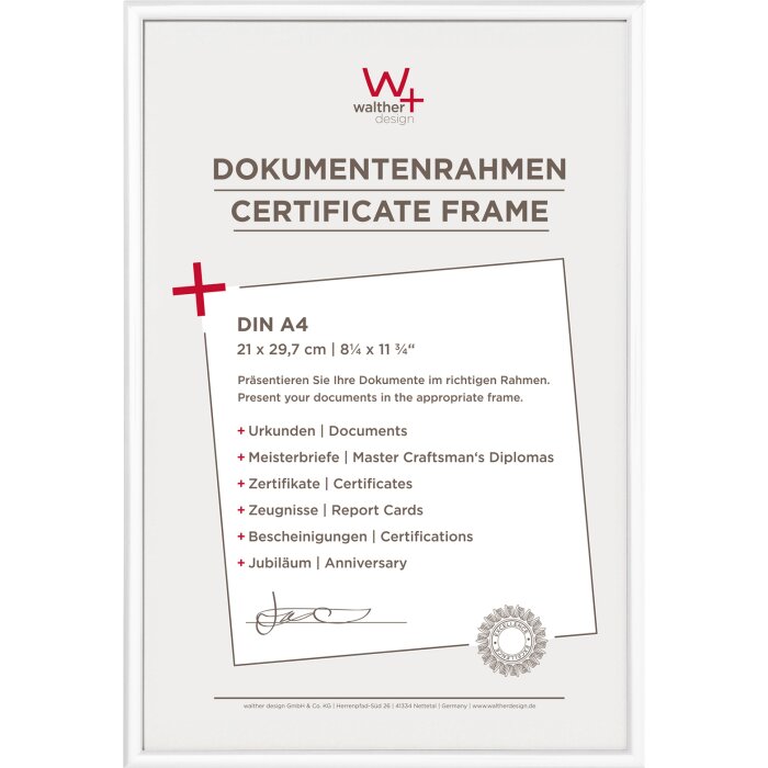 Walther cornice in plastica nuovo stile di vita 21x29,7 cm bianco din a4 cornice per documenti