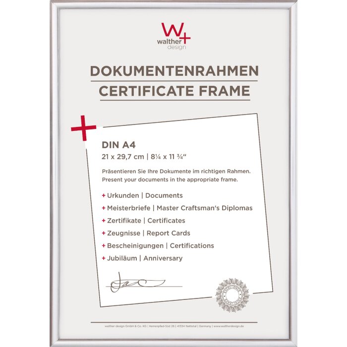 Walther Cornice di plastica New Lifestyle 21x29,7 cm argento din a4 cornice per documenti