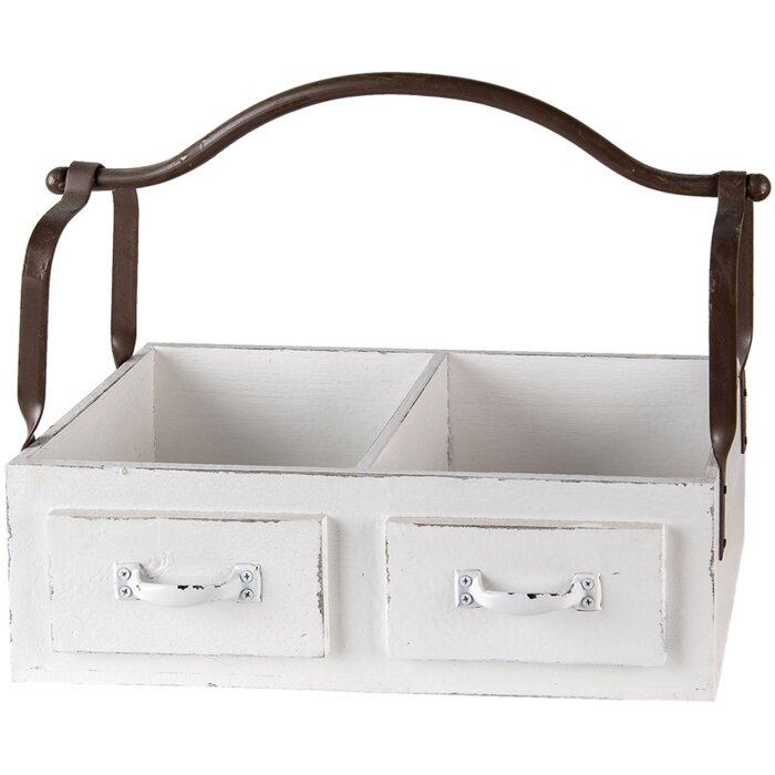Clayre & Eef 6H1914W Contenitore 41x19x29 cm Legno Bianco Metallo