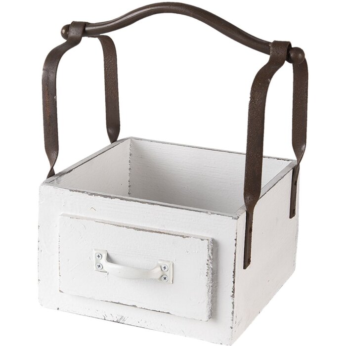 Cestino in legno bianco 24x19x28 cm 6H1915L