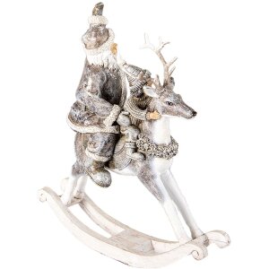 Decorazione Babbo Natale su cavallo a dondolo grigio...